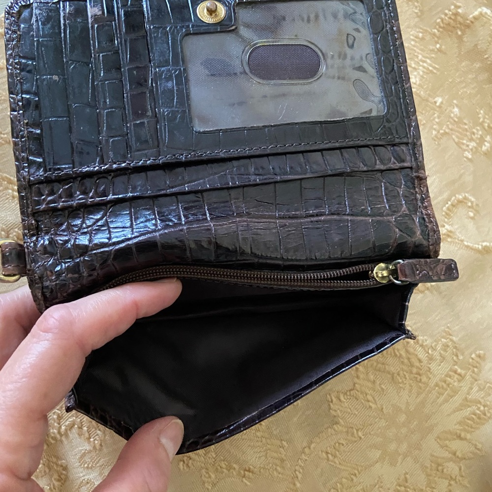Brahmin Melbourne Crocodile Embossed Leather Trifold Wallet - Pecan Brown